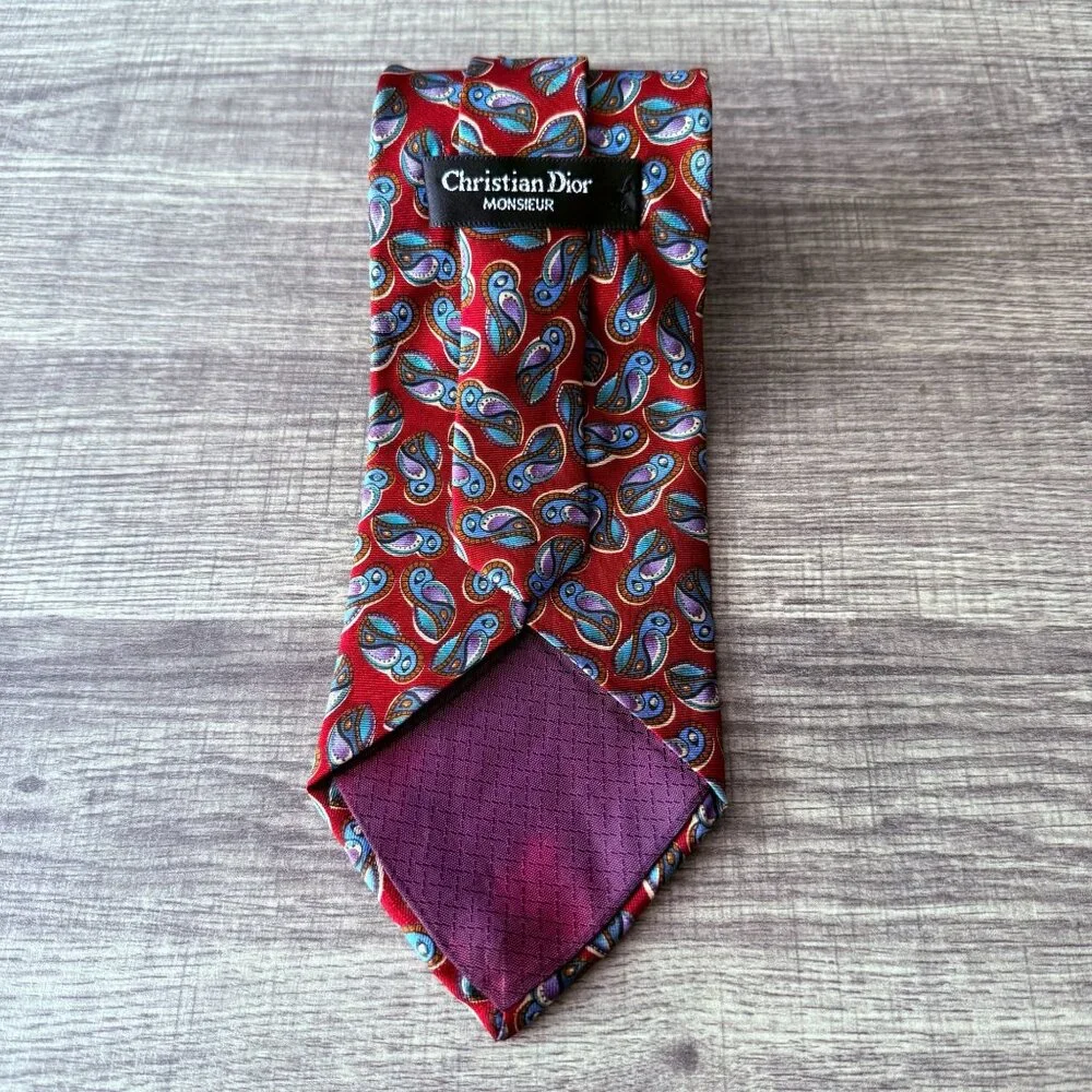 Vintage Christian Dior Monsieur Red Paisley All Silk Tie Made In USA 3.5 x 58 - Picture 12 of 12